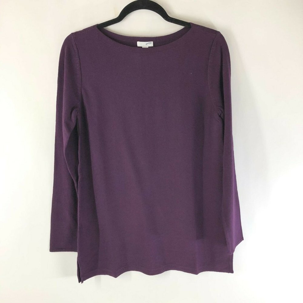 J Jill Womens Tunic Sweater Cotton Blend Boat Neck Long Sleeve Purple Size XS